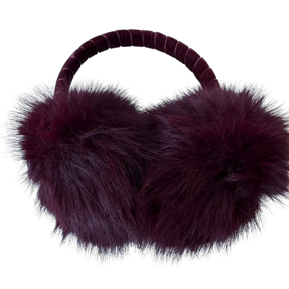 Burgundy Earmuffs Faux Fur Fuzzy Velvet Wrapped Headband Women's One Size